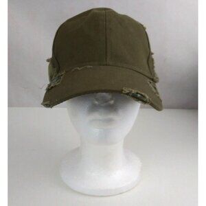 Green Camo Frayed Distressed Adjustable One Size Fits All Baseball Cap